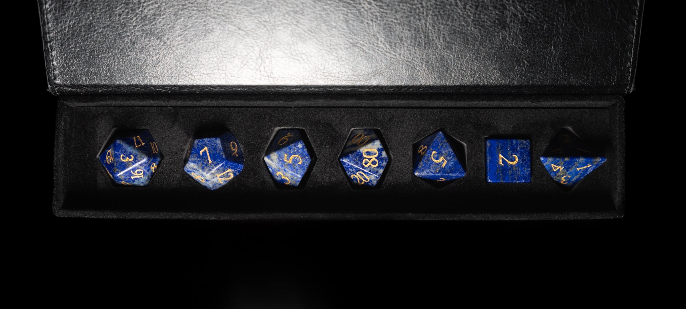 blue sodalite glass and gemstone polyhedral DnD RPG dice set