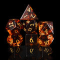 whiskey amber glass and gemstone polyhedral DnD RPG dice set