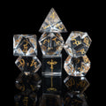 crystal clear paladin glass and gemstone polyhedral DnD RPG dice set