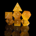 yellow cat's eye glass and gemstone polyhedral DnD RPG dice set