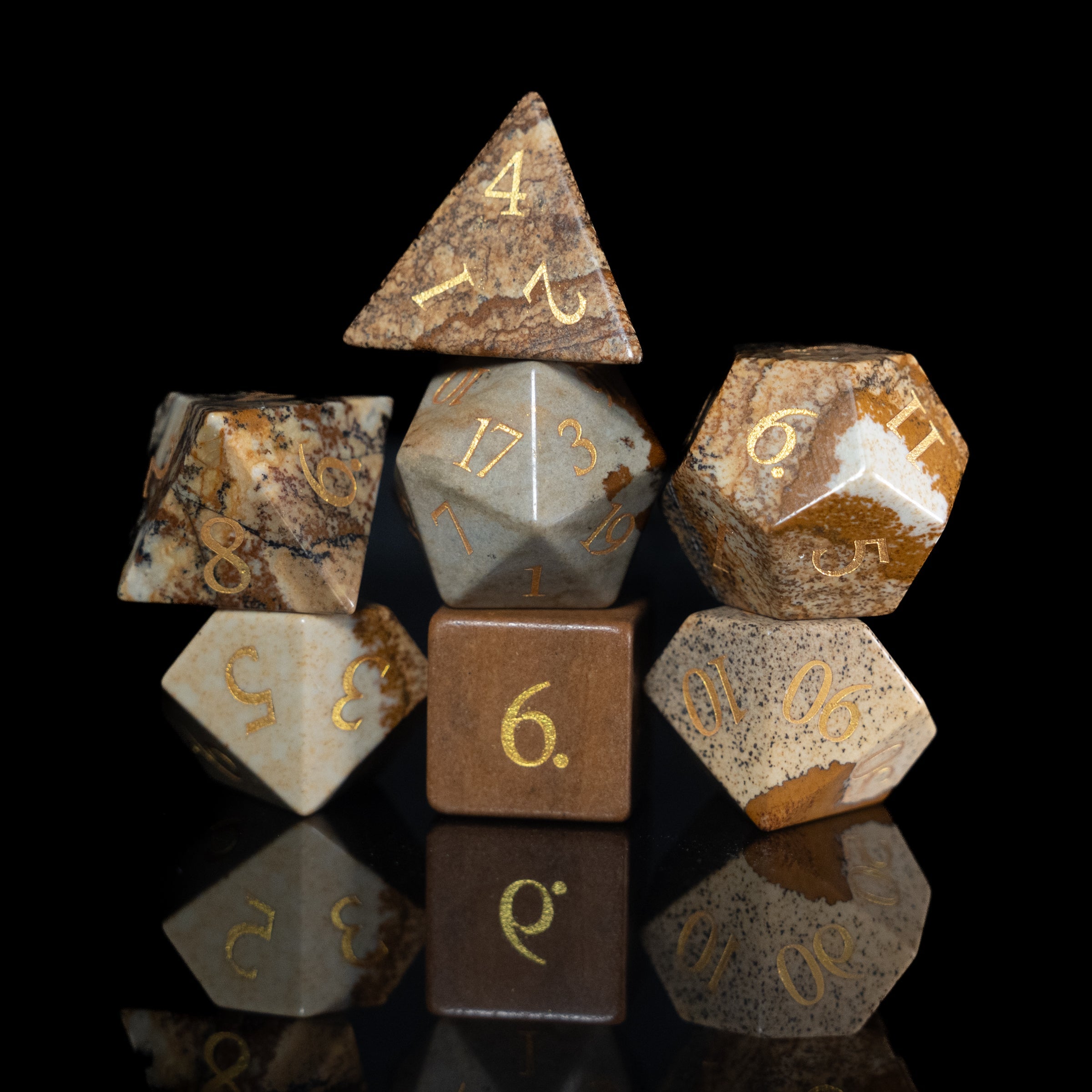 picture jasper glass and gemstone polyhedral DnD RPG dice set