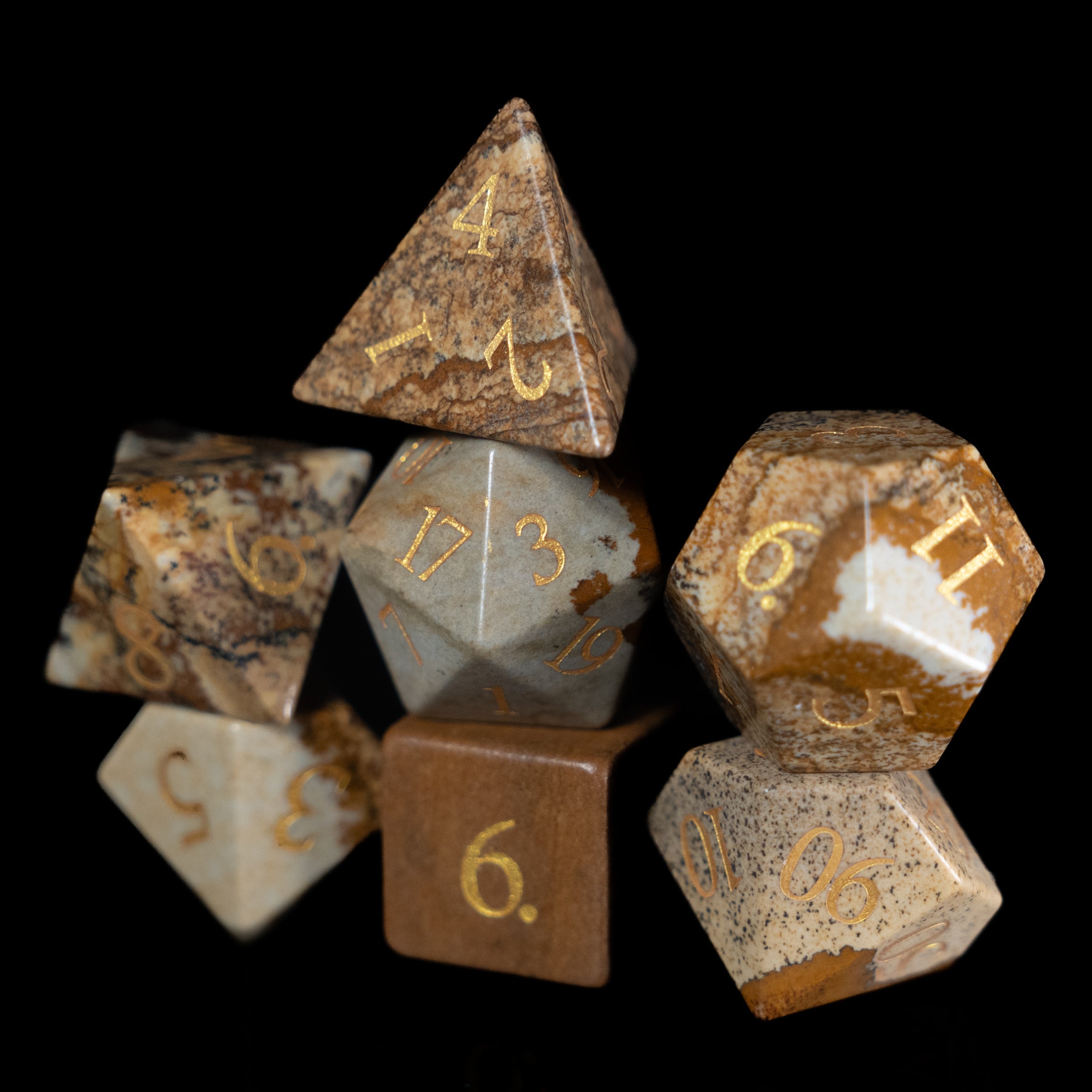 picture jasper glass and gemstone polyhedral DnD RPG dice set