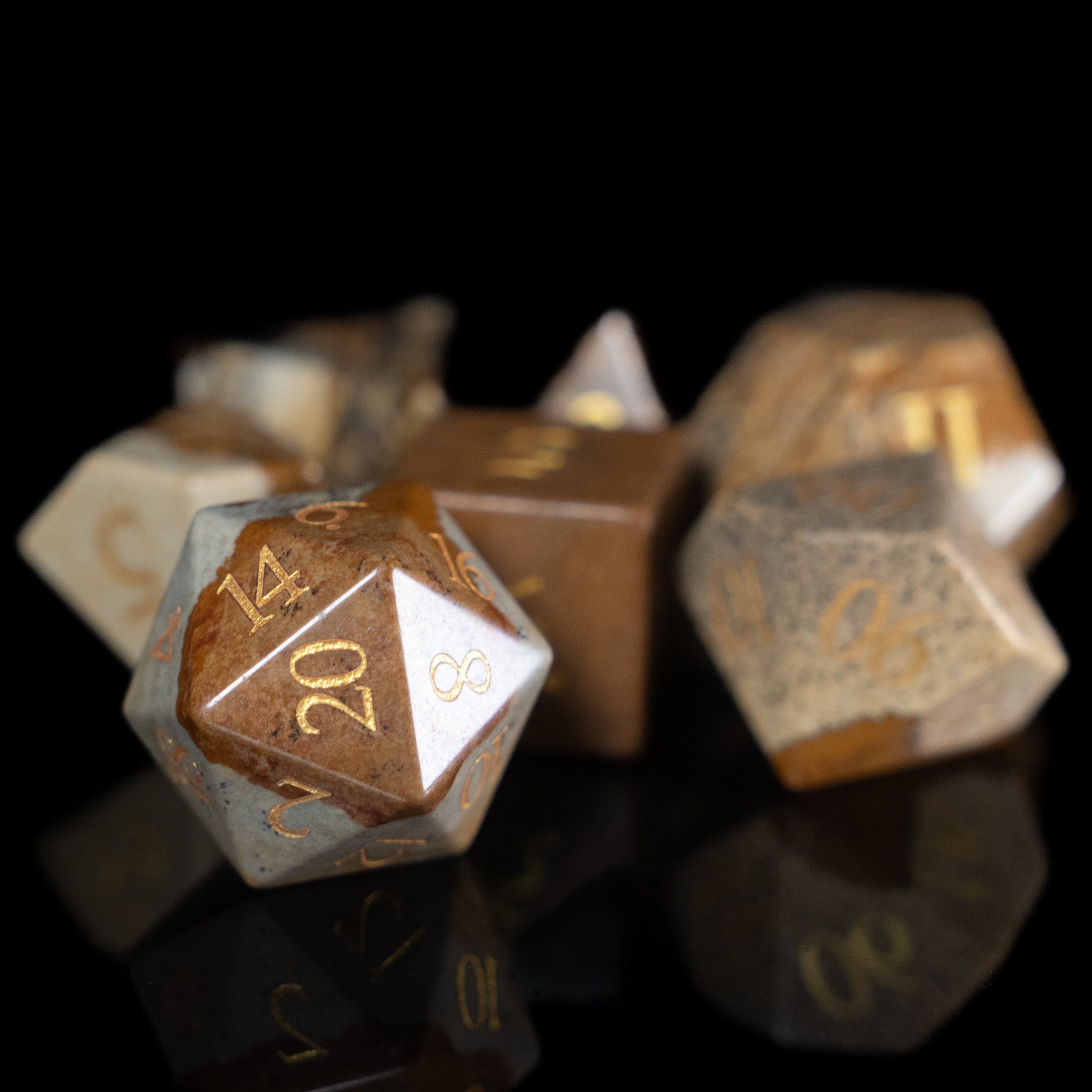 picture jasper glass and gemstone polyhedral DnD RPG dice set