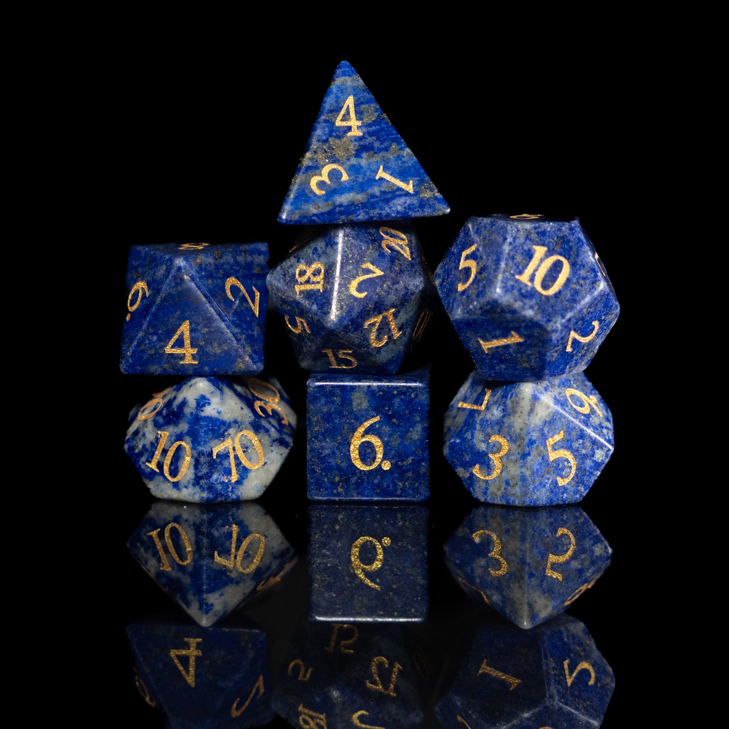 blue sodalite glass and gemstone polyhedral DnD RPG dice set