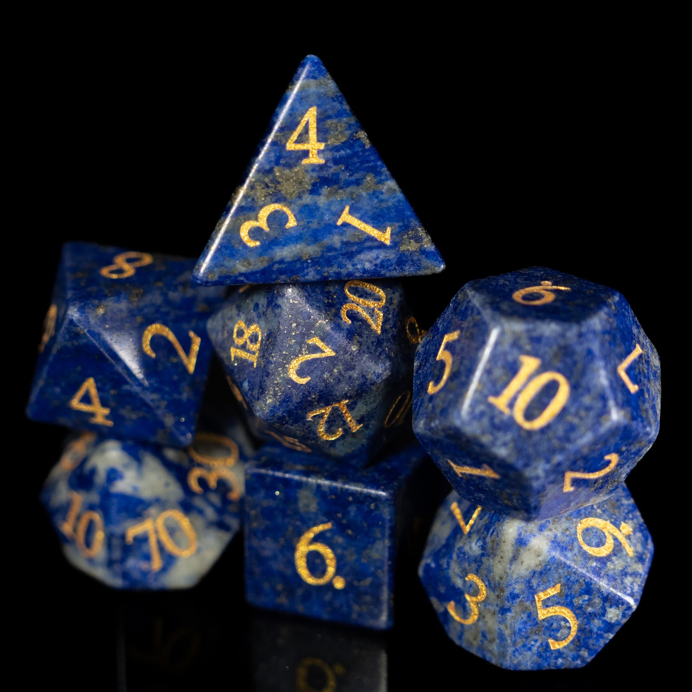 blue sodalite glass and gemstone polyhedral DnD RPG dice set