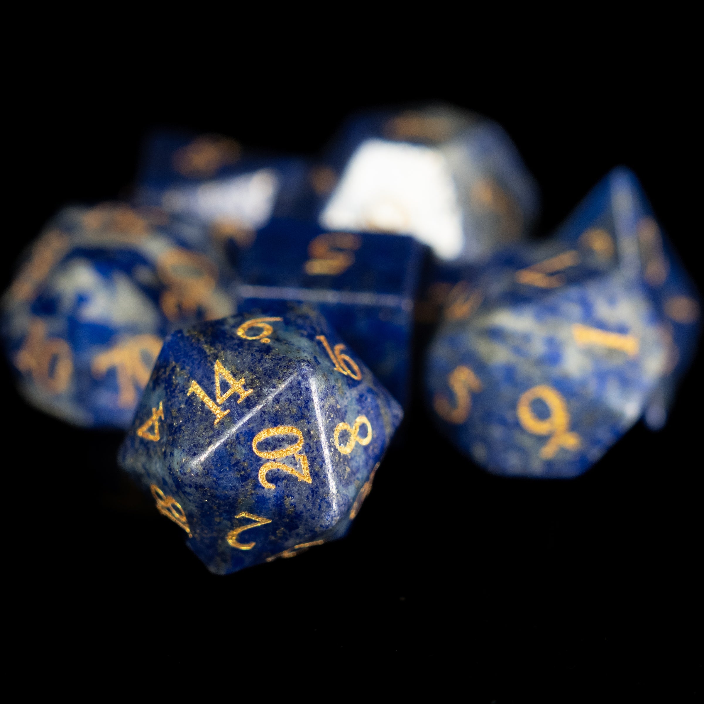 blue sodalite glass and gemstone polyhedral DnD RPG dice set