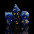 royal blue cat's eye glass and gemstone polyhedral DnD RPG dice set
